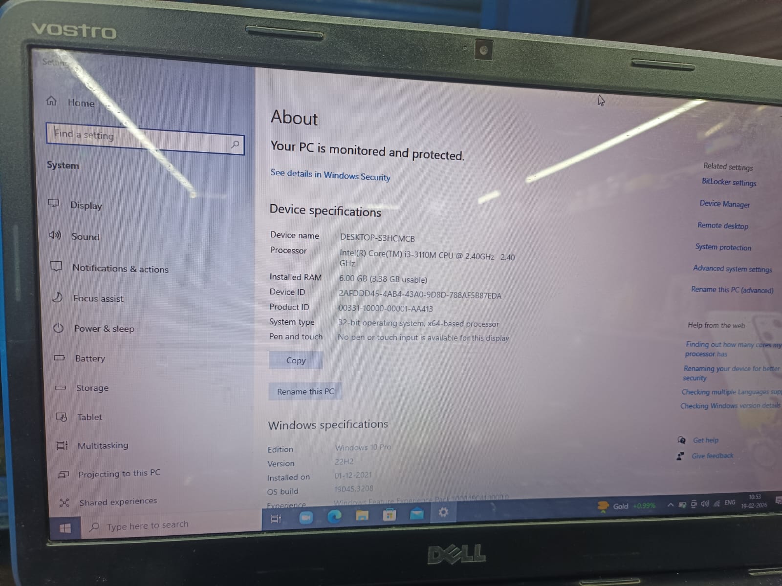 Olds Dell Laptop voostro 2520 i3/3rd Generation/6g.b/500 g.b